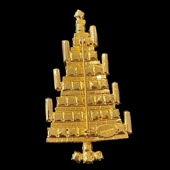 Vintage Dominique Candle Christmas Tree Brooch Pin Rhinestone Jewelry Signed - Picture 2 of 9